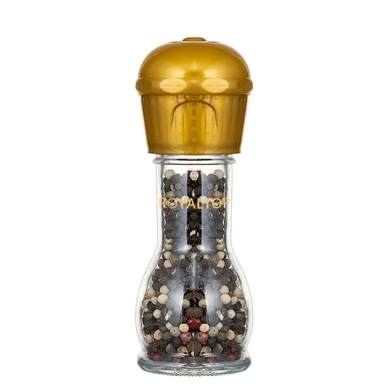 Оптовая продажа 100 мл мини-мельницы для соли и перца, регулируемая керамическая роторная мельница для специй в стеклянной бутылке