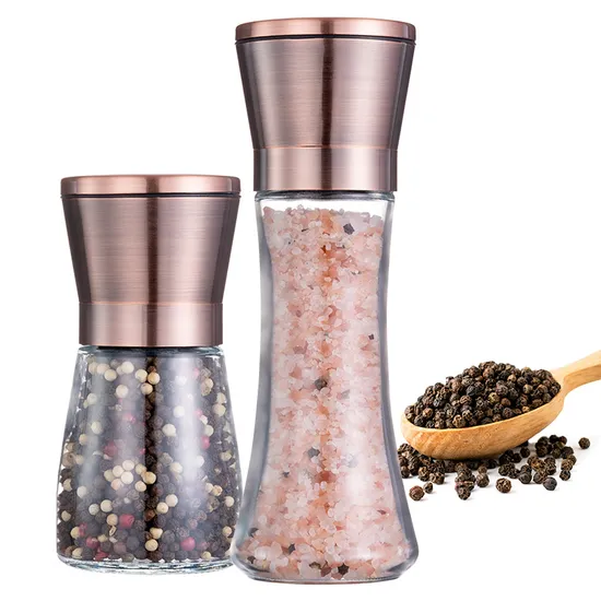 Набор многоразовых мельниц для специй и перца горошком, розовое золото, керамическая мельница для соли и перца с высокой стеклянной бутылкой и руководством пользователя